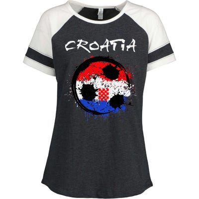 Croatia Soccer Ball Flag Enza Ladies Jersey Colorblock Tee