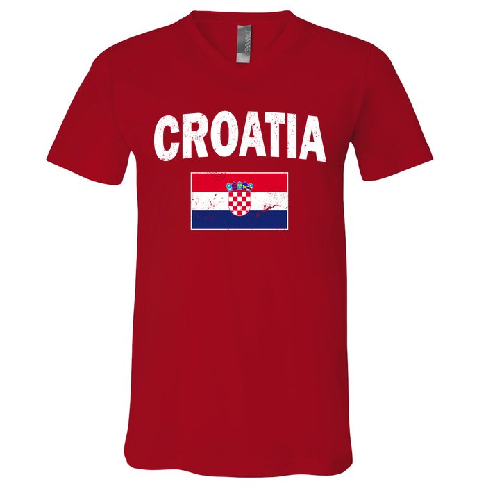 Croatia Team Vintage Soccer Flag V-Neck T-Shirt