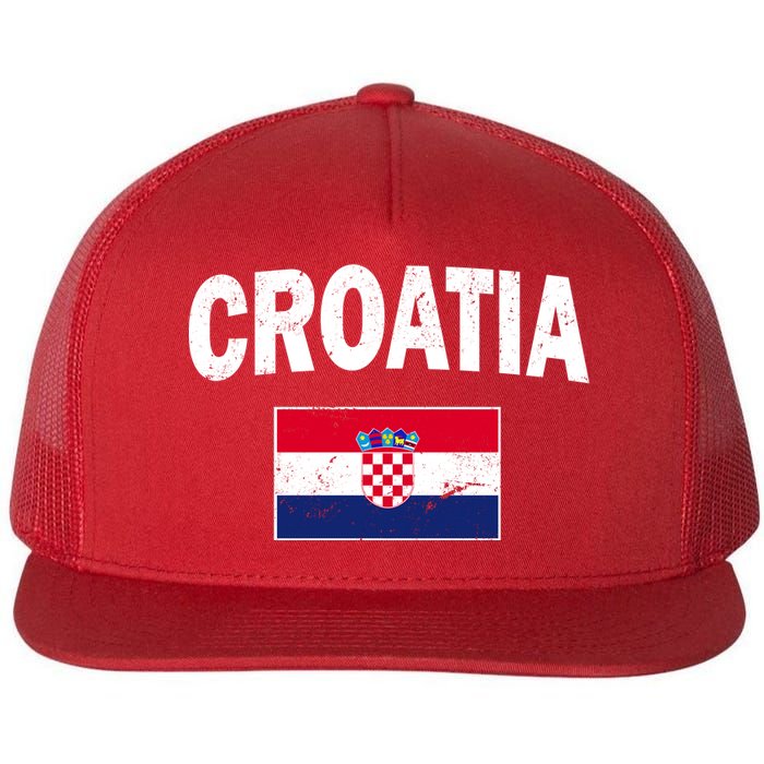 Croatia Team Vintage Soccer Flag Flat Bill Trucker Hat