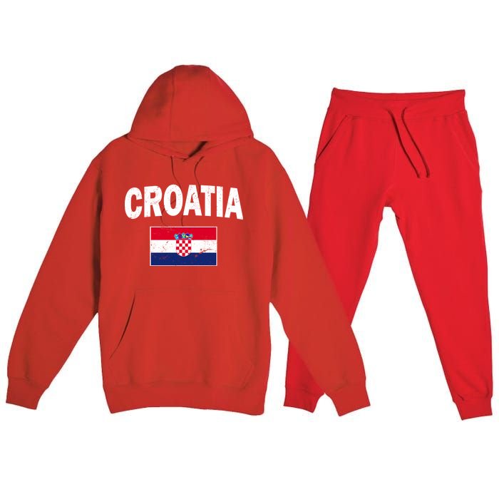 Croatia Team Vintage Soccer Flag Premium Hooded Sweatsuit Set