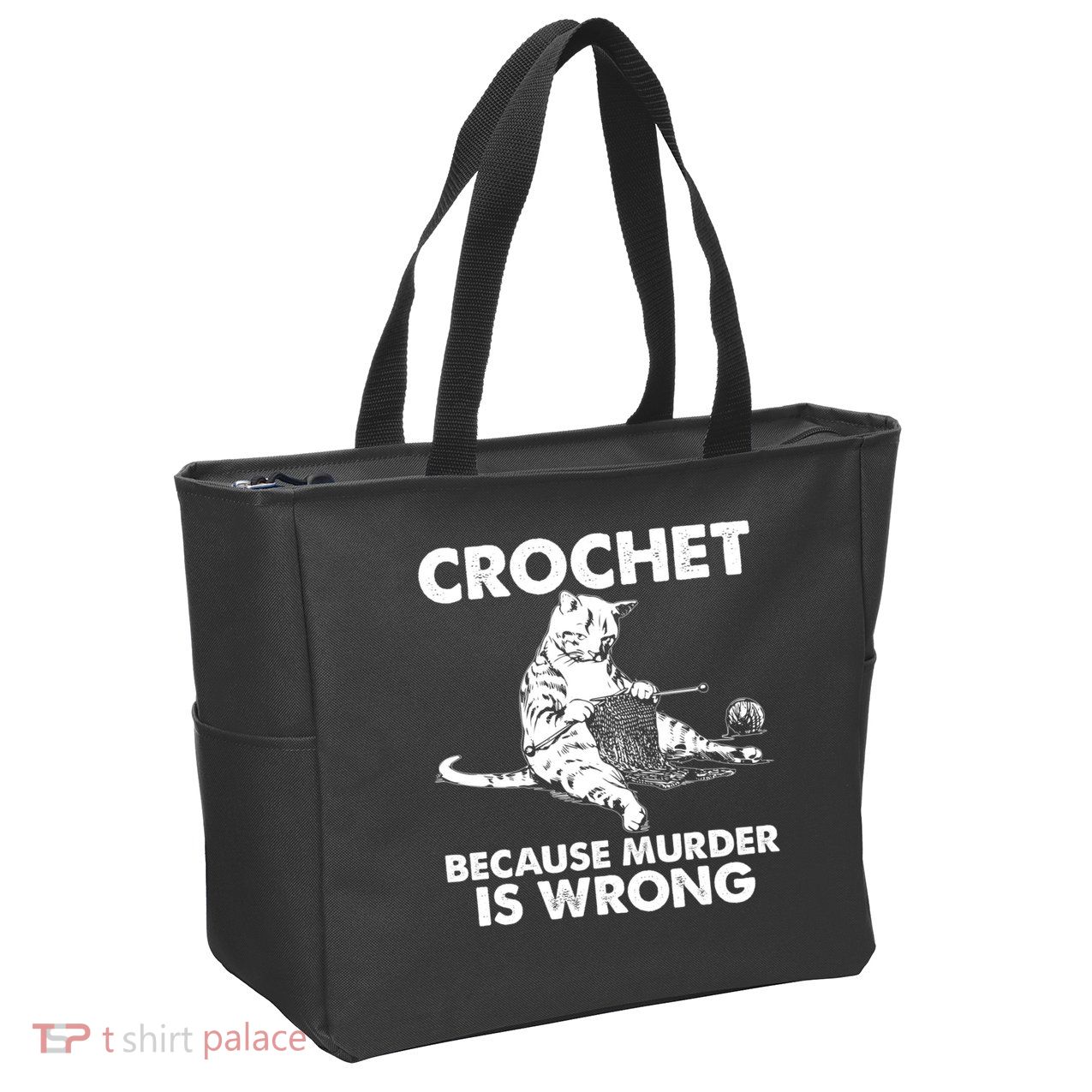 Crochet Because Murder Is Wrong Cat Zip Tote Bag