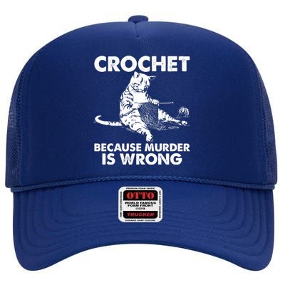 Crochet Because Murder Is Wrong Cat High Crown Mesh Back Trucker Hat