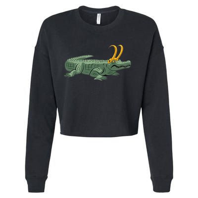 Croki Crocodile Alligator Golden Horns Cropped Pullover Crew