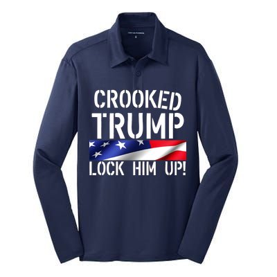 Crooked Trump Lock Him Up USA Silk Touch Performance Long Sleeve Polo