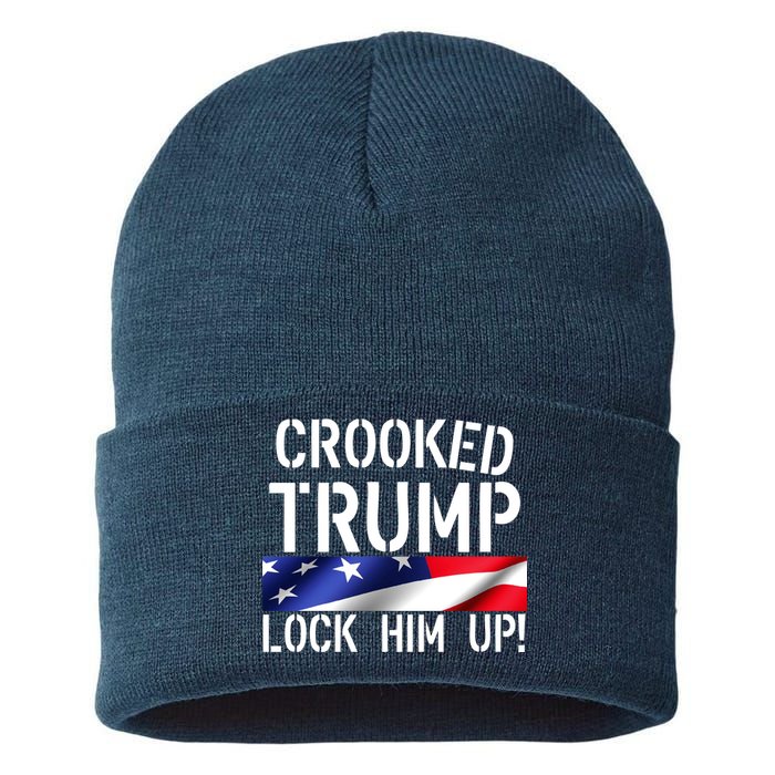 Crooked Trump Lock Him Up USA Sustainable Knit Beanie