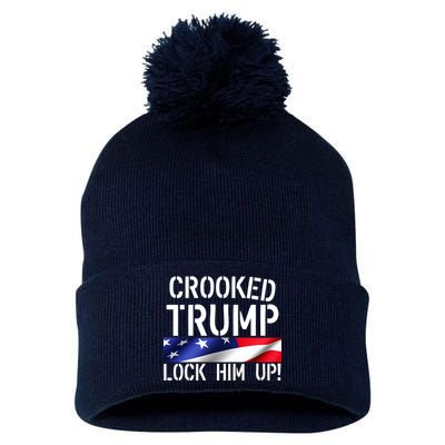 Crooked Trump Lock Him Up USA Pom Pom 12in Knit Beanie