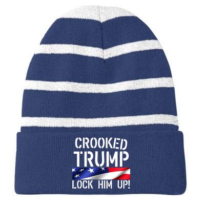 Crooked Trump Lock Him Up USA Striped Beanie with Solid Band