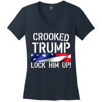 Crooked Trump Lock Him Up USA Women's V-Neck T-Shirt