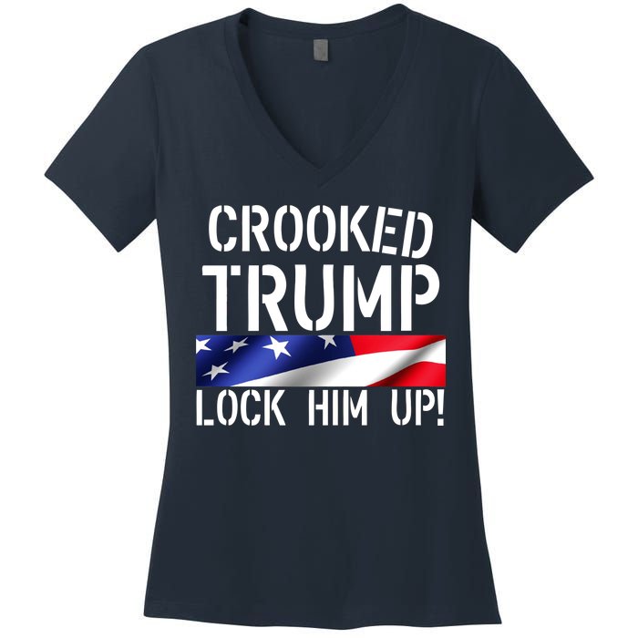 Crooked Trump Lock Him Up USA Women's V-Neck T-Shirt