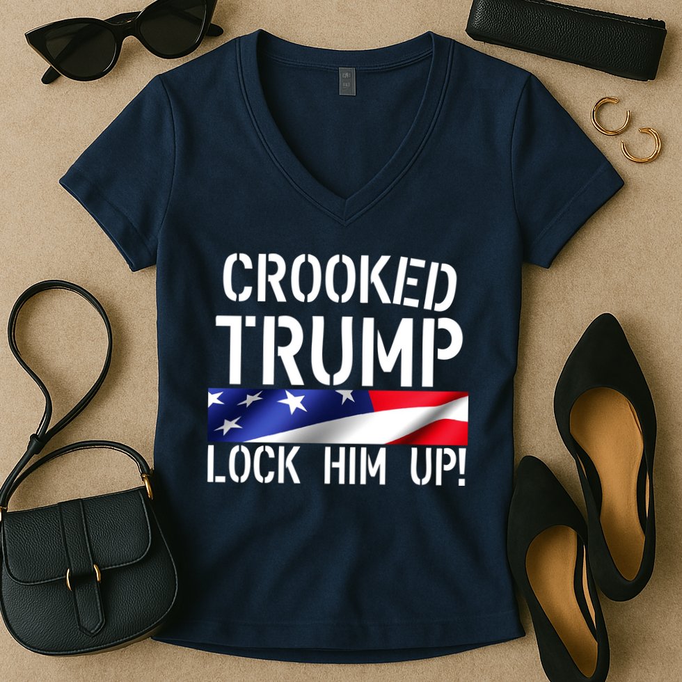 Crooked Trump Lock Him Up USA Women's V-Neck T-Shirt