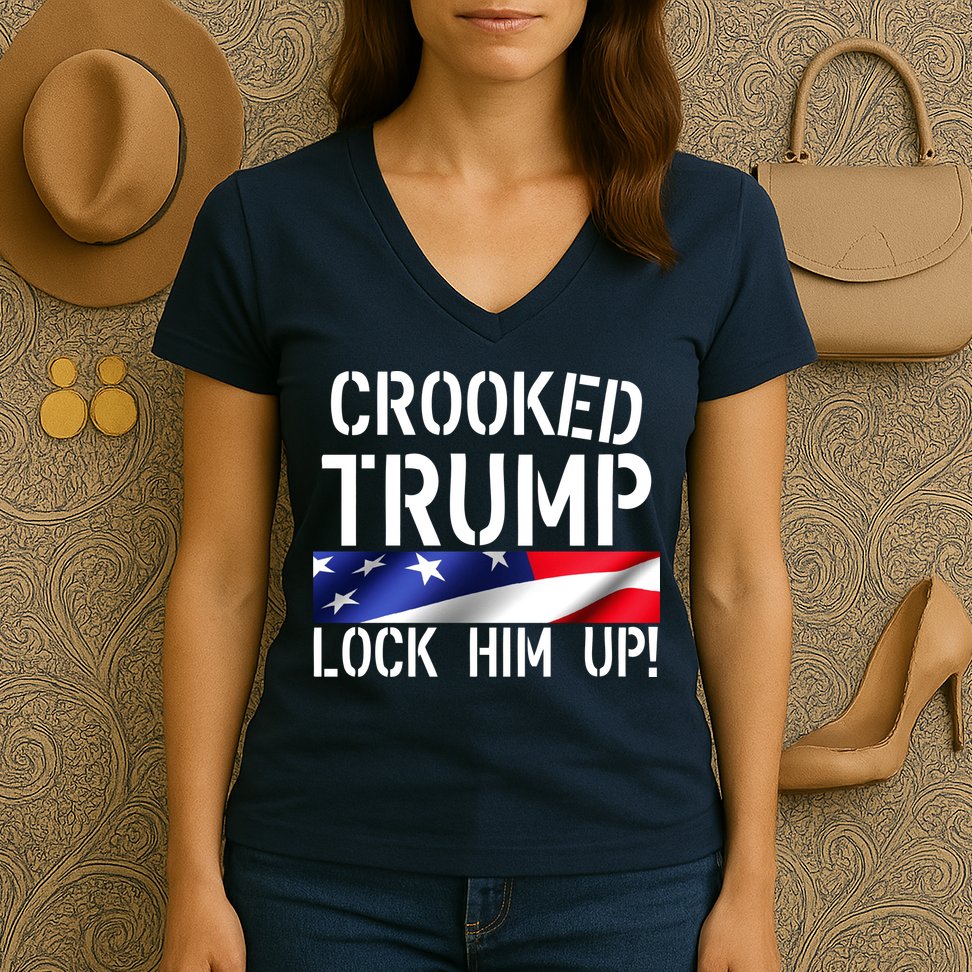Crooked Trump Lock Him Up USA Women's V-Neck T-Shirt