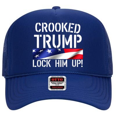 Crooked Trump Lock Him Up USA High Crown Mesh Back Trucker Hat