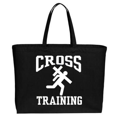 Cross Training Jesus Christian Catholic Cotton Canvas Jumbo Tote