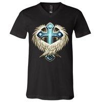 Cross With Wings V-Neck T-Shirt