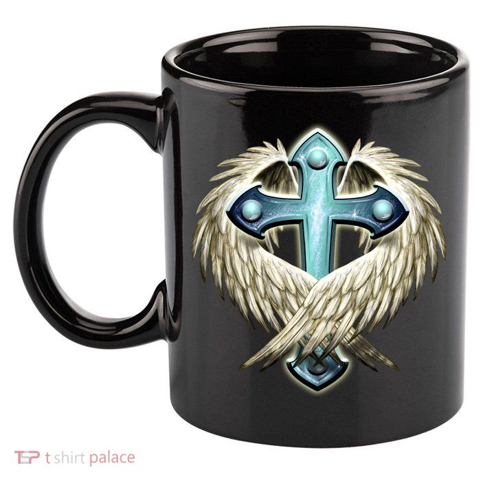 Cross With Wings 11oz C Handle Ceramic Mug