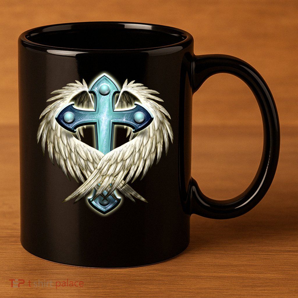 Cross With Wings 11oz C Handle Ceramic Mug