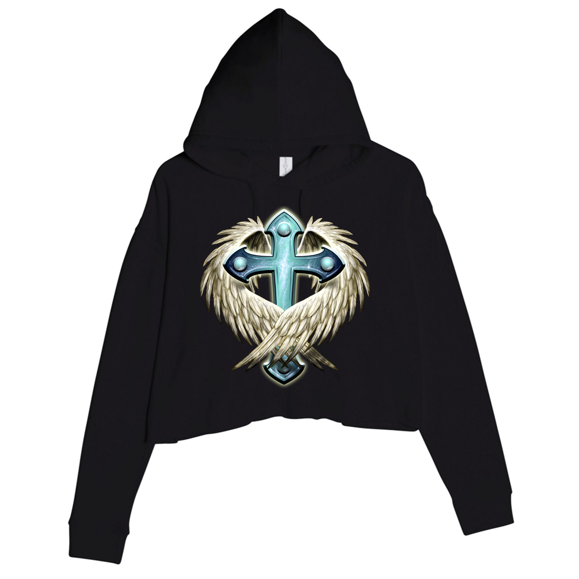 Cross With Wings Crop Fleece Hoodie