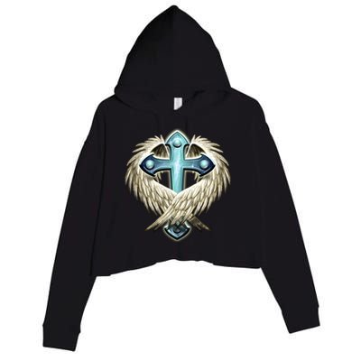 Cross With Wings Crop Fleece Hoodie