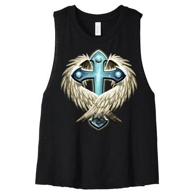 Cross With Wings Women's Racerback Cropped Tank