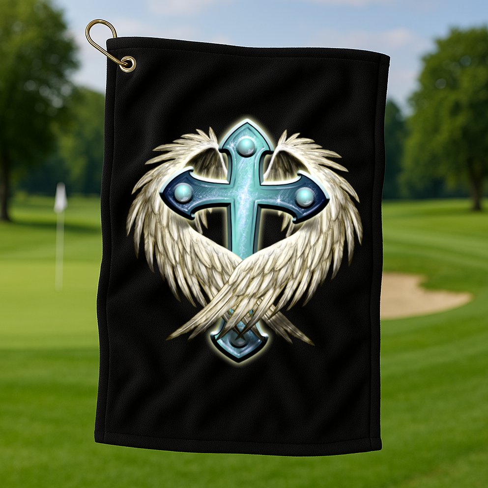 Cross With Wings Golf Towel