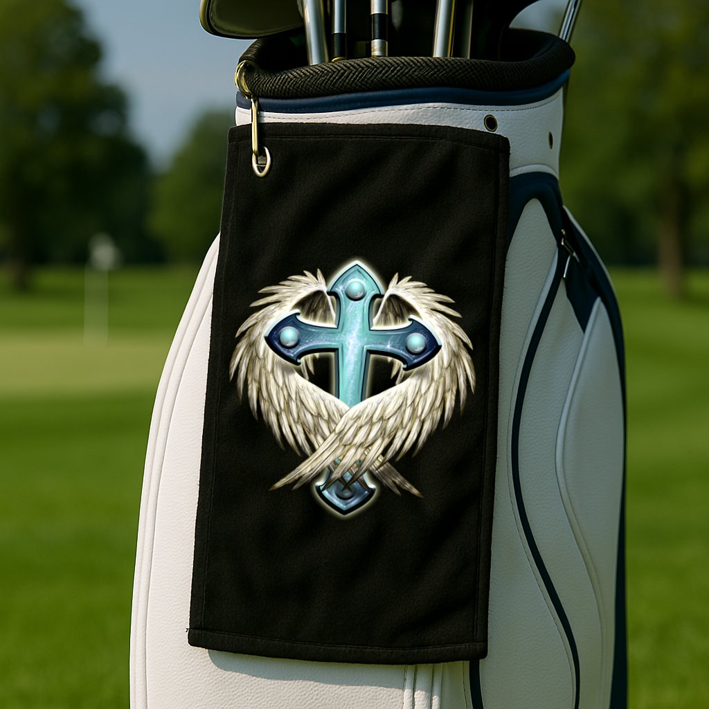 Cross With Wings Golf Towel