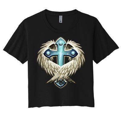 Cross With Wings Women's Crop Top Tee