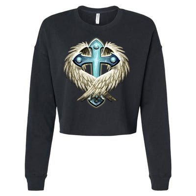 Cross With Wings Cropped Pullover Crew
