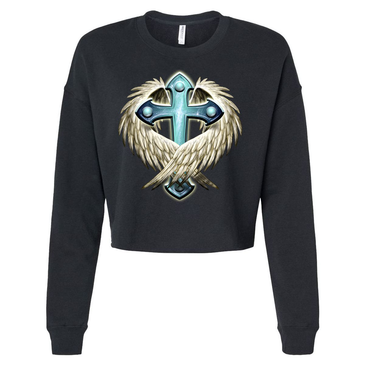 Cross With Wings Cropped Pullover Crew
