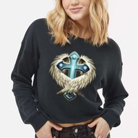 Cross With Wings Cropped Pullover Crew