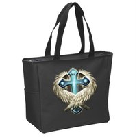 Cross With Wings Zip Tote Bag