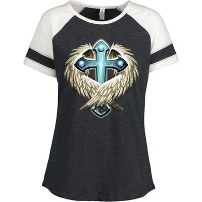 Cross With Wings Enza Ladies Jersey Colorblock Tee