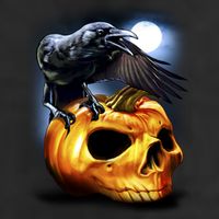 Crow Pumpkin Skull Halloween 7 Panel Mesh Trucker Snapback Hat