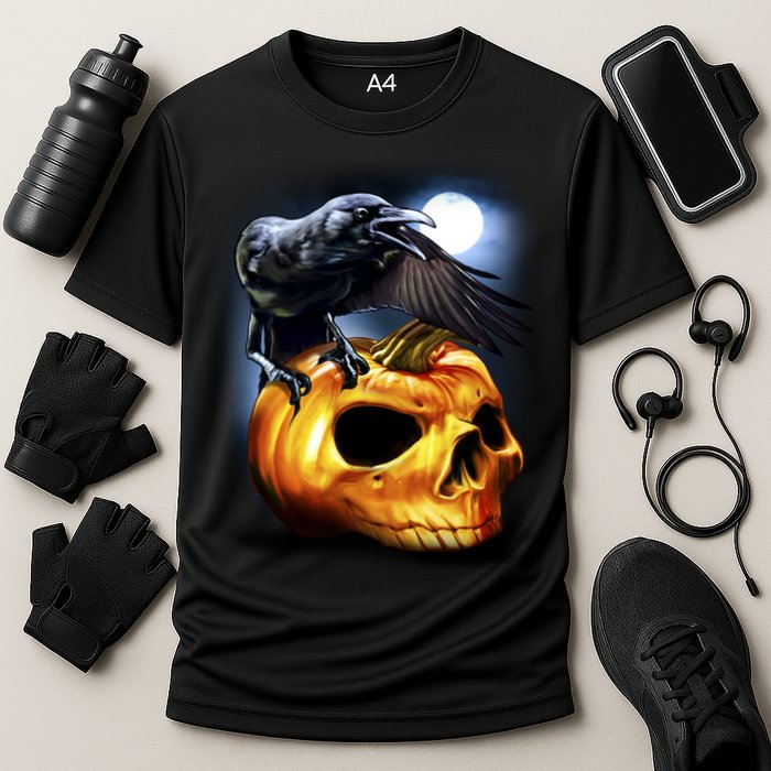 Crow Pumpkin Skull Halloween Cooling Performance Crew T-Shirt
