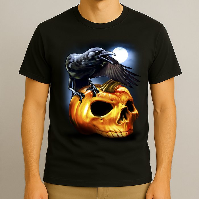 Crow Pumpkin Skull Halloween T-Shirt