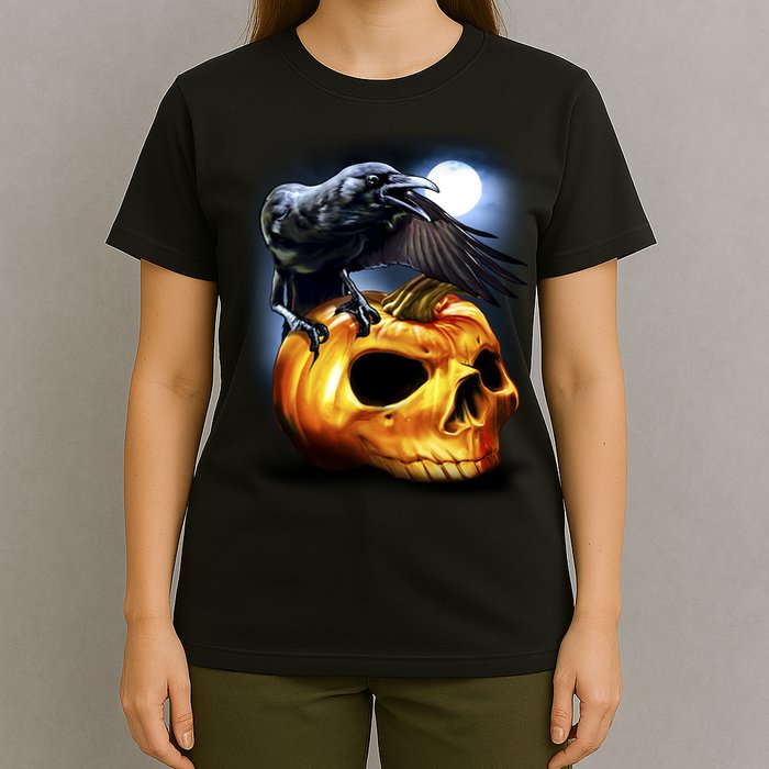 Crow Pumpkin Skull Halloween T-Shirt