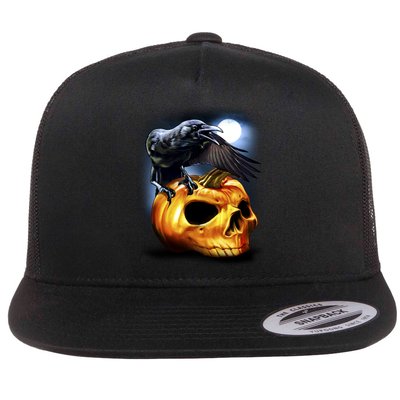Crow Pumpkin Skull Halloween Flatbill Hat