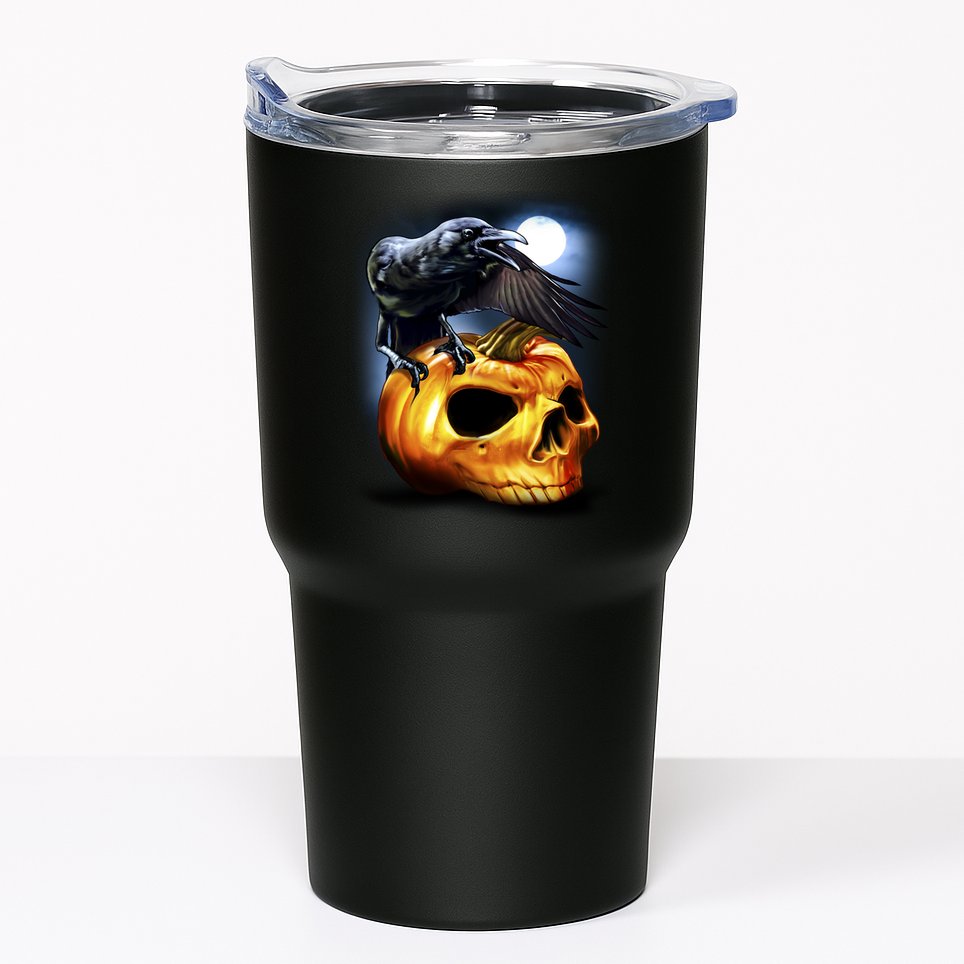 Crow Pumpkin Skull Halloween Tumbler