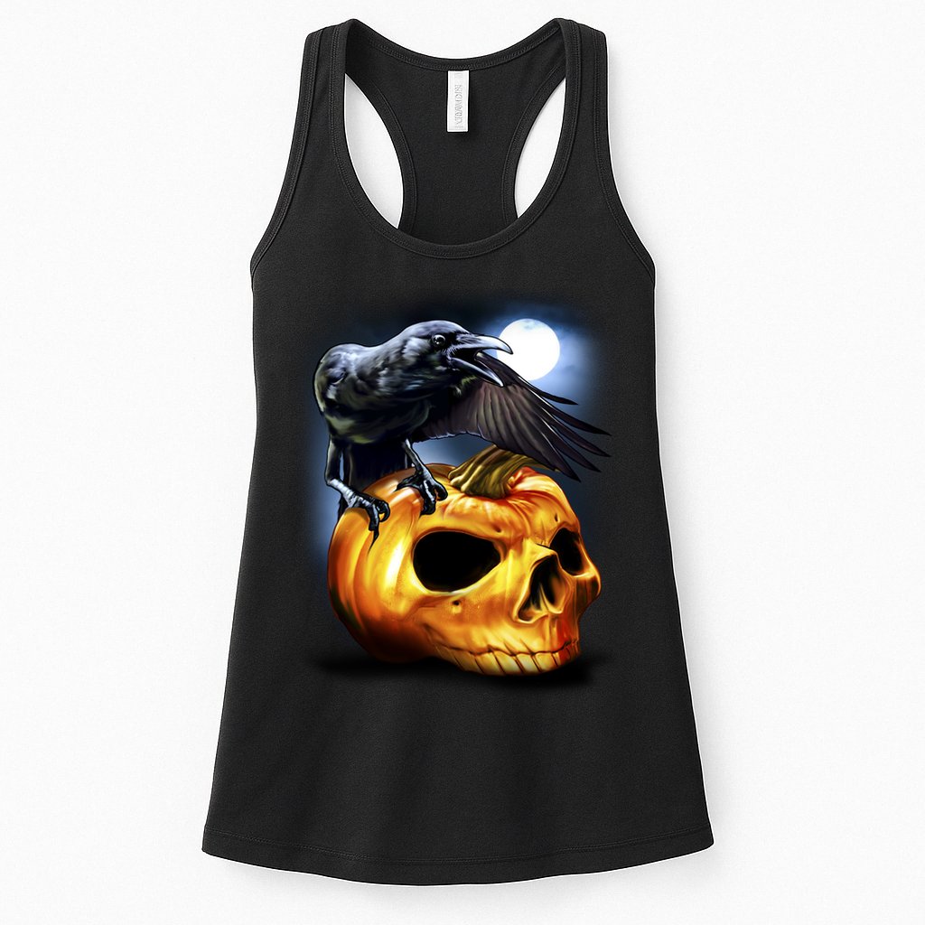 Crow Pumpkin Skull Halloween Womens Tank Top