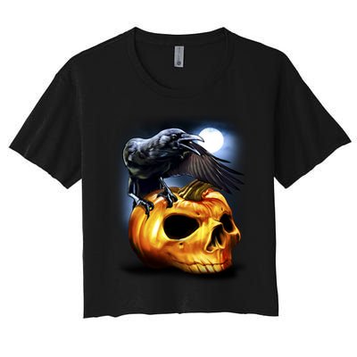 Crow Pumpkin Skull Halloween Crop Top