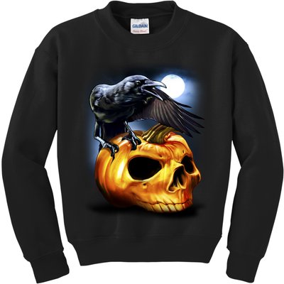 Crow Pumpkin Skull Halloween Kids Sweatshirt