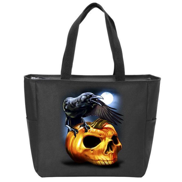 Crow Pumpkin Skull Halloween Zip Tote Bag
