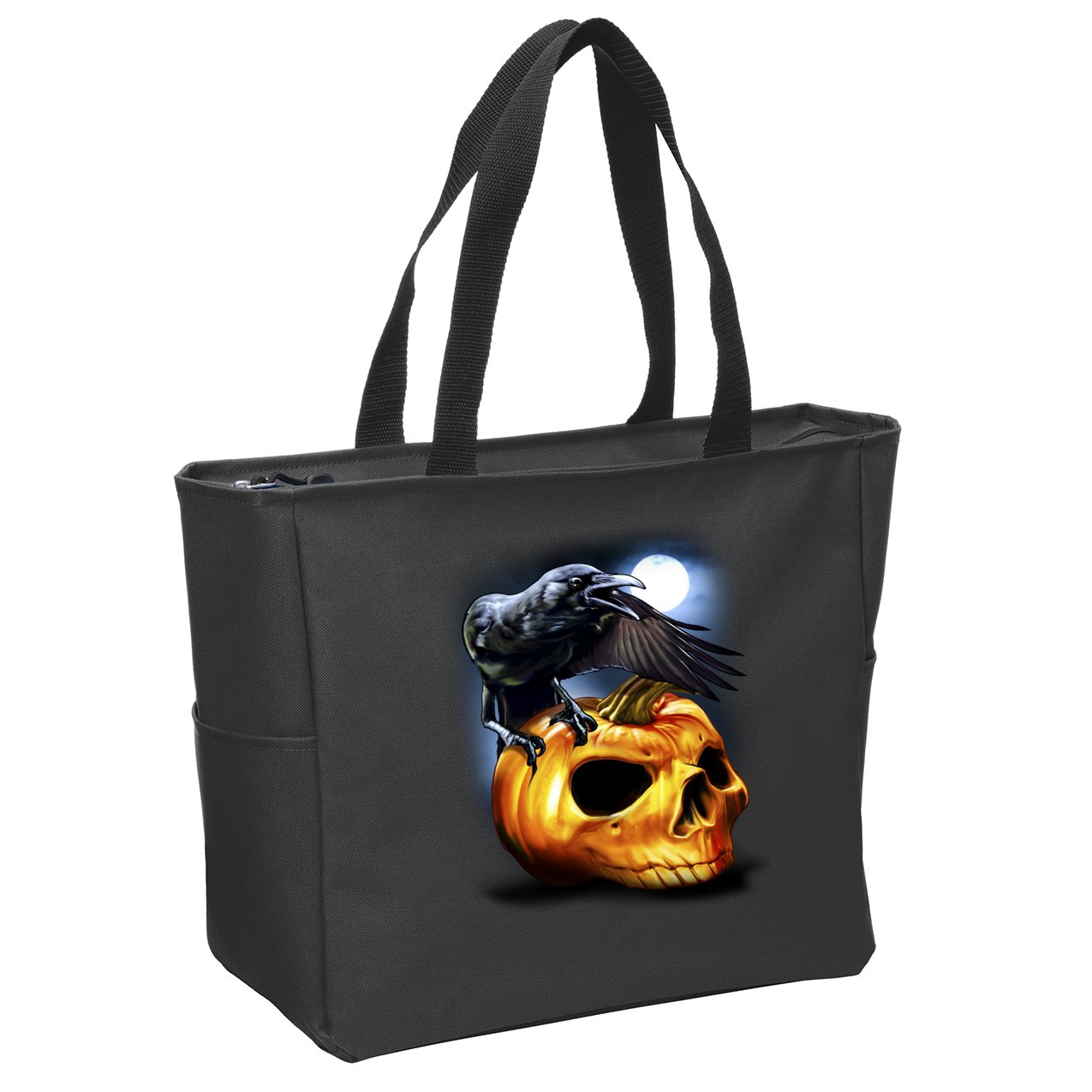 Crow Pumpkin Skull Halloween Zip Tote Bag