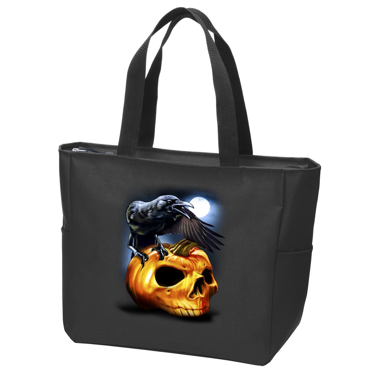 Crow Pumpkin Skull Halloween Zip Tote Bag