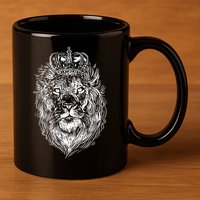 Crowned Lion Illustration 11oz C Handle Ceramic Mug
