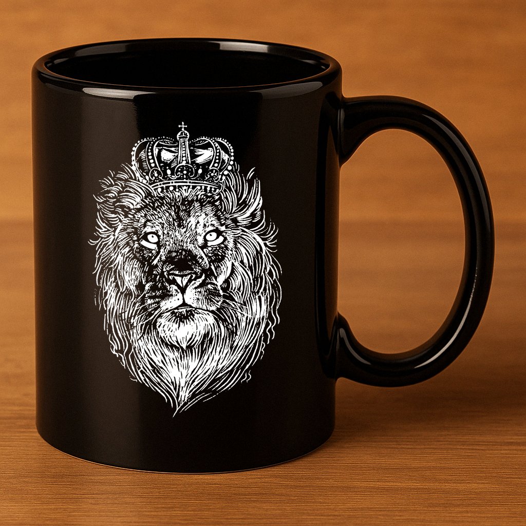 Crowned Lion Illustration 11oz C Handle Ceramic Mug