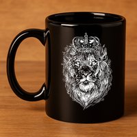 Crowned Lion Illustration 11oz C Handle Ceramic Mug