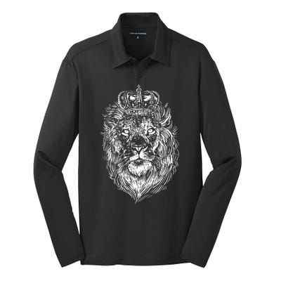 Crowned Lion Illustration Silk Touch Performance Long Sleeve Polo