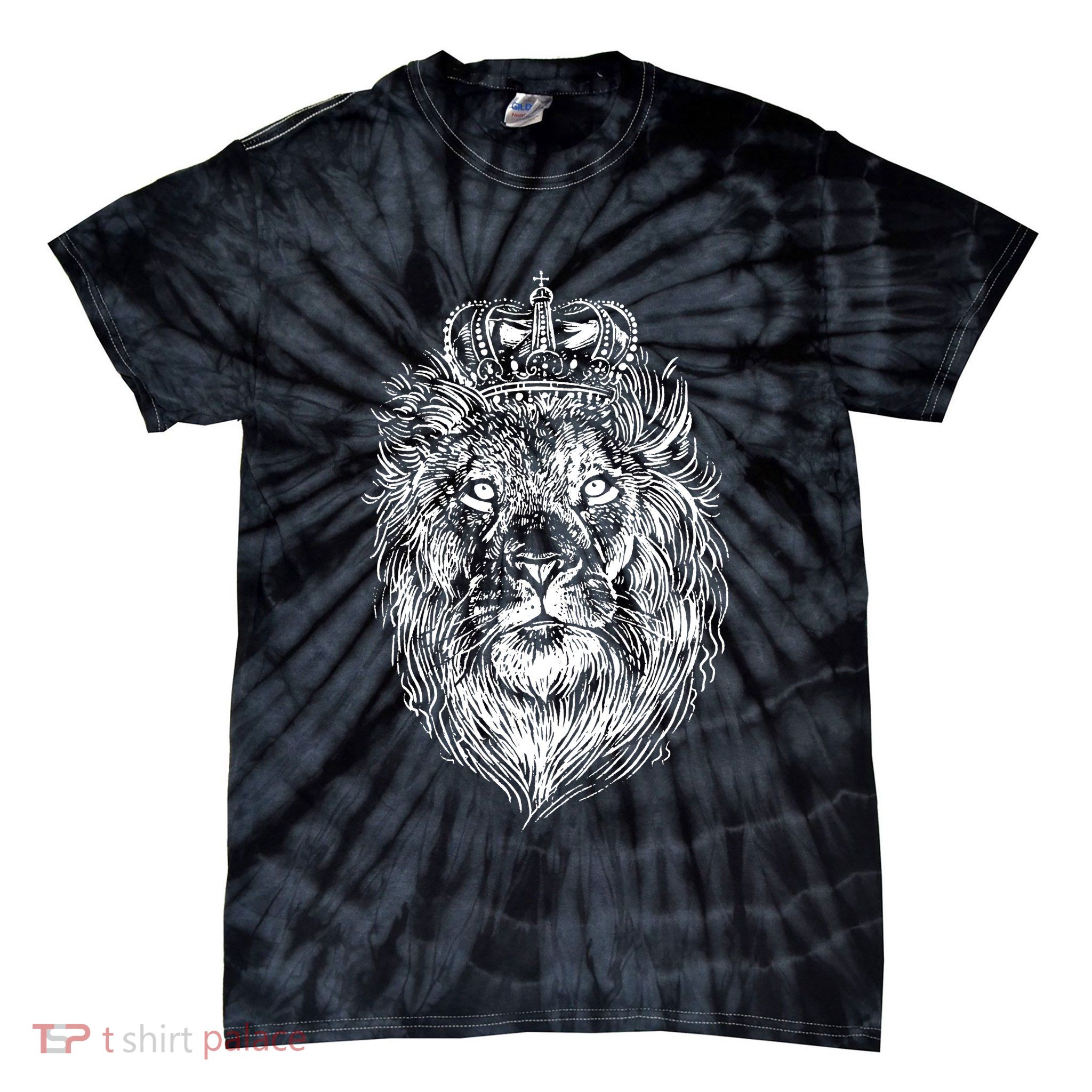 Crowned Lion Illustration Tie-Dye T-Shirt