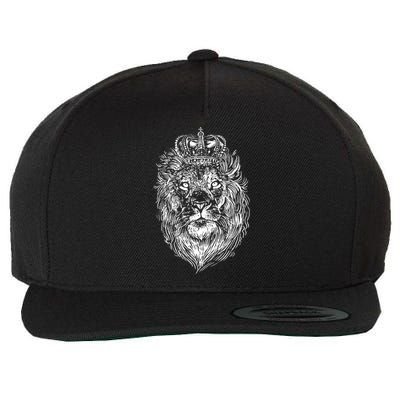 Crowned Lion Illustration Wool Snapback Cap