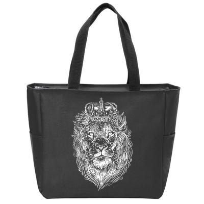 Crowned Lion Illustration Zip Tote Bag